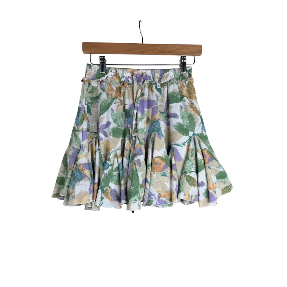 Entro Floral Tiered Ruffle Mini Skirt size Small Green/Purple